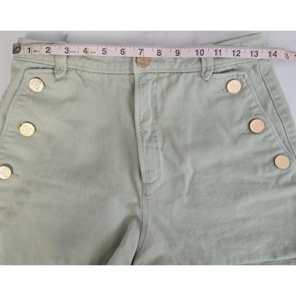 Zara Womens Shorts 8 Mint Green High Waisted Gold Button Military Sailor Cotton - Picture 6 of 8